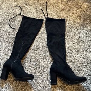 Over the knee, black heeled boots, great condition